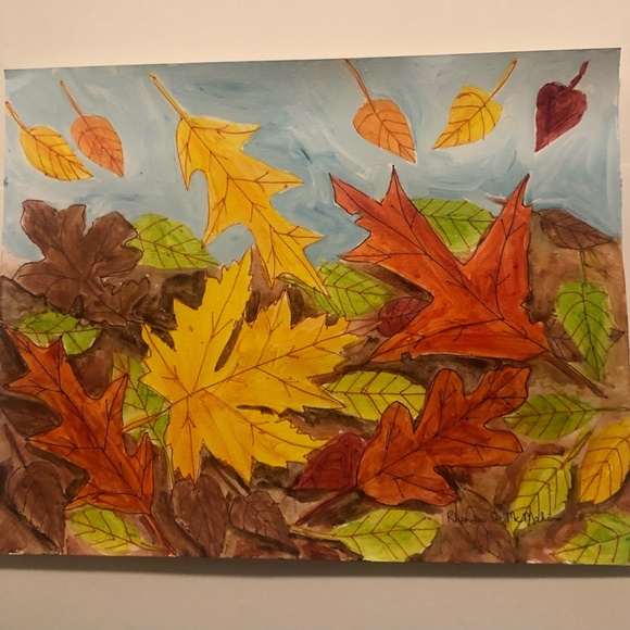 HAND CRAFTED Colorful Fall Leaves Watercolor Painting - Picture 6 of 6
